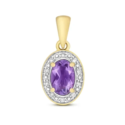 Diamond 0.03ct and Amethyst Pendant 6X4mm - 9ct Gold